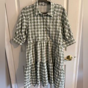 English Factory Green Plaid Dress